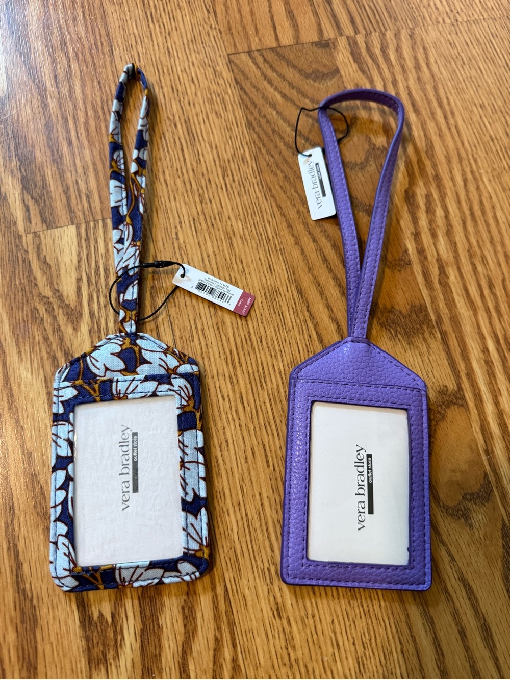 Vera Bradley Floral Navy Fabric and Purple Leather-Style Luggage Tags